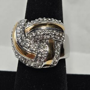 White Austrian Crystal & ION Plated Knot Ring